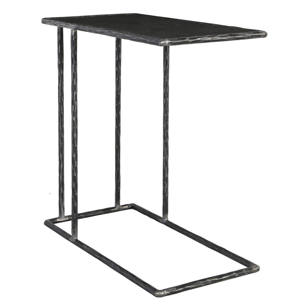 Arlo Stone/Iron Rectangle Accent Table - Hammered Metal/Blue Stone