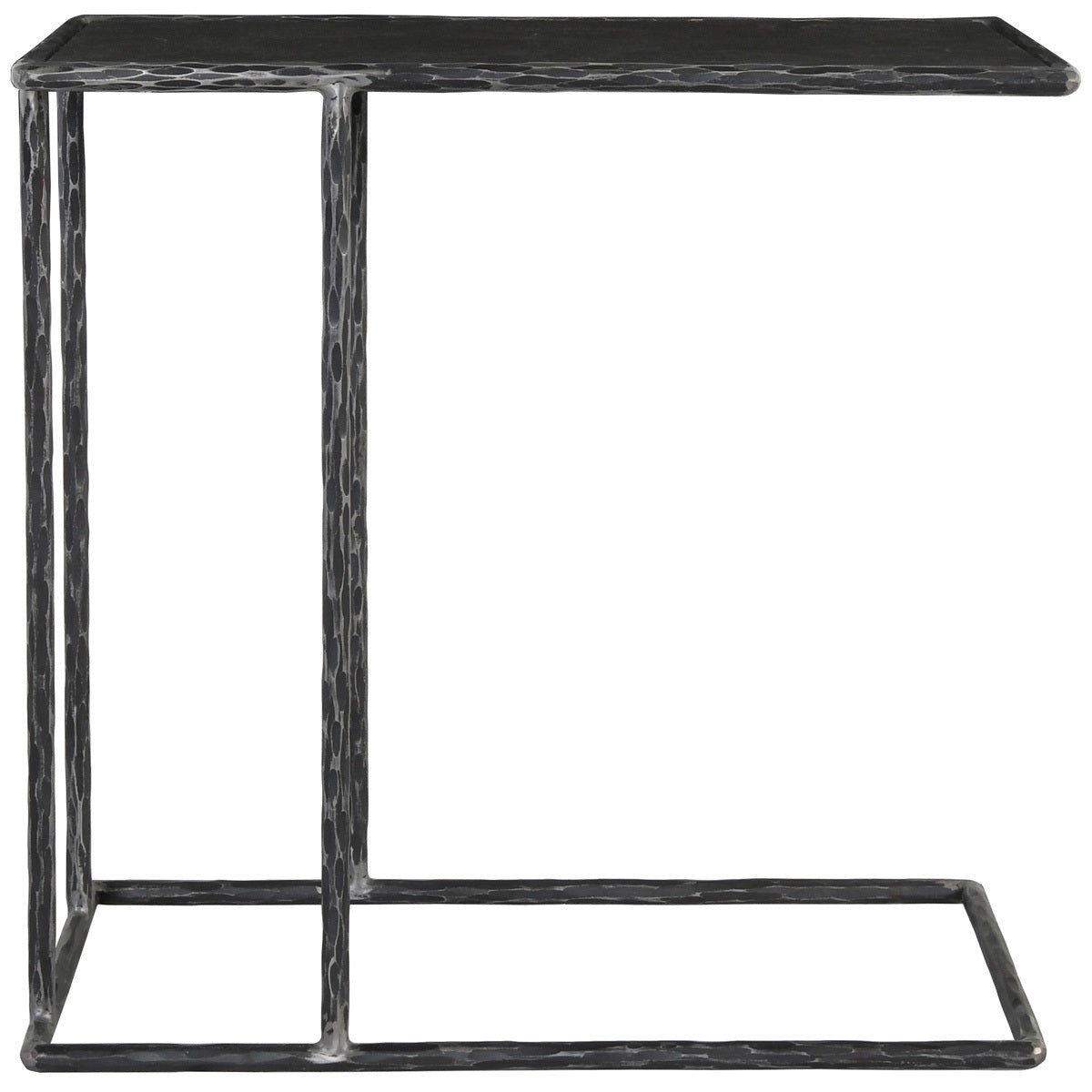 Arlo Stone/Iron Rectangle Accent Table - Hammered Metal/Blue Stone