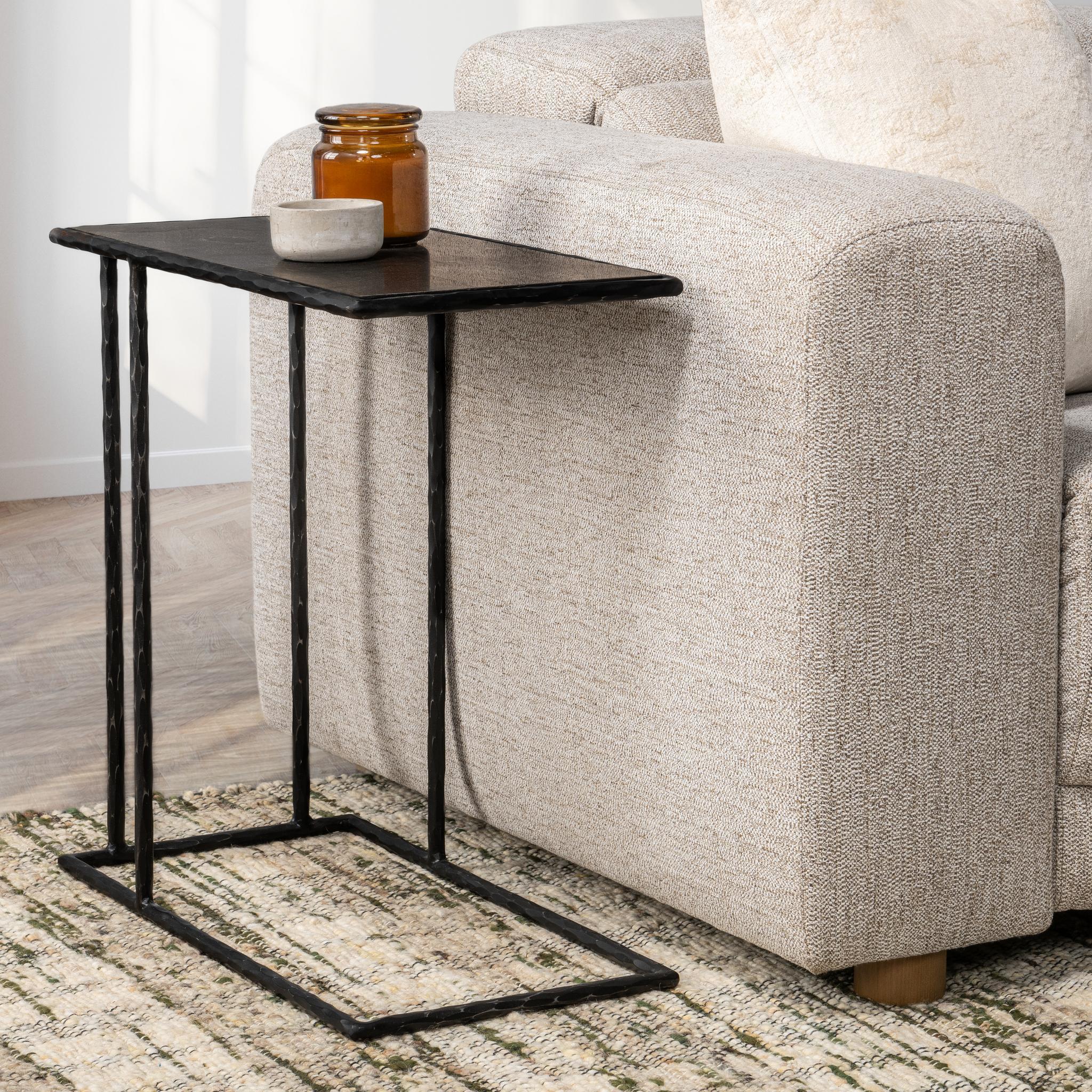 Arlo Stone/Iron Rectangle Accent Table - Hammered Metal/Blue Stone