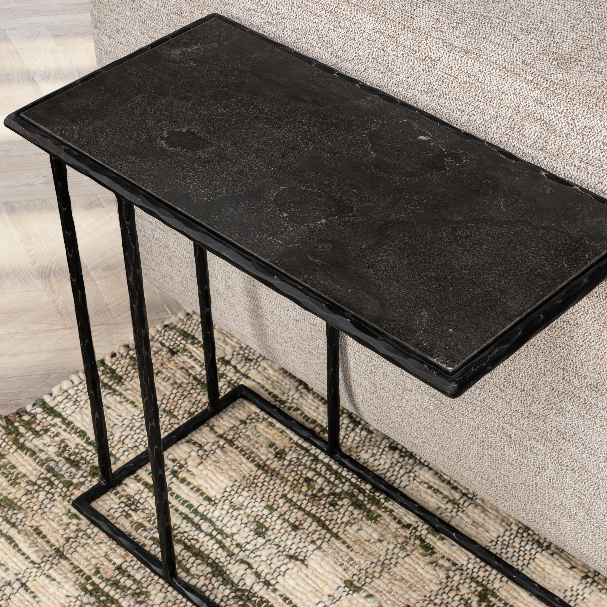 Arlo Stone/Iron Rectangle Accent Table - Hammered Metal/Blue Stone