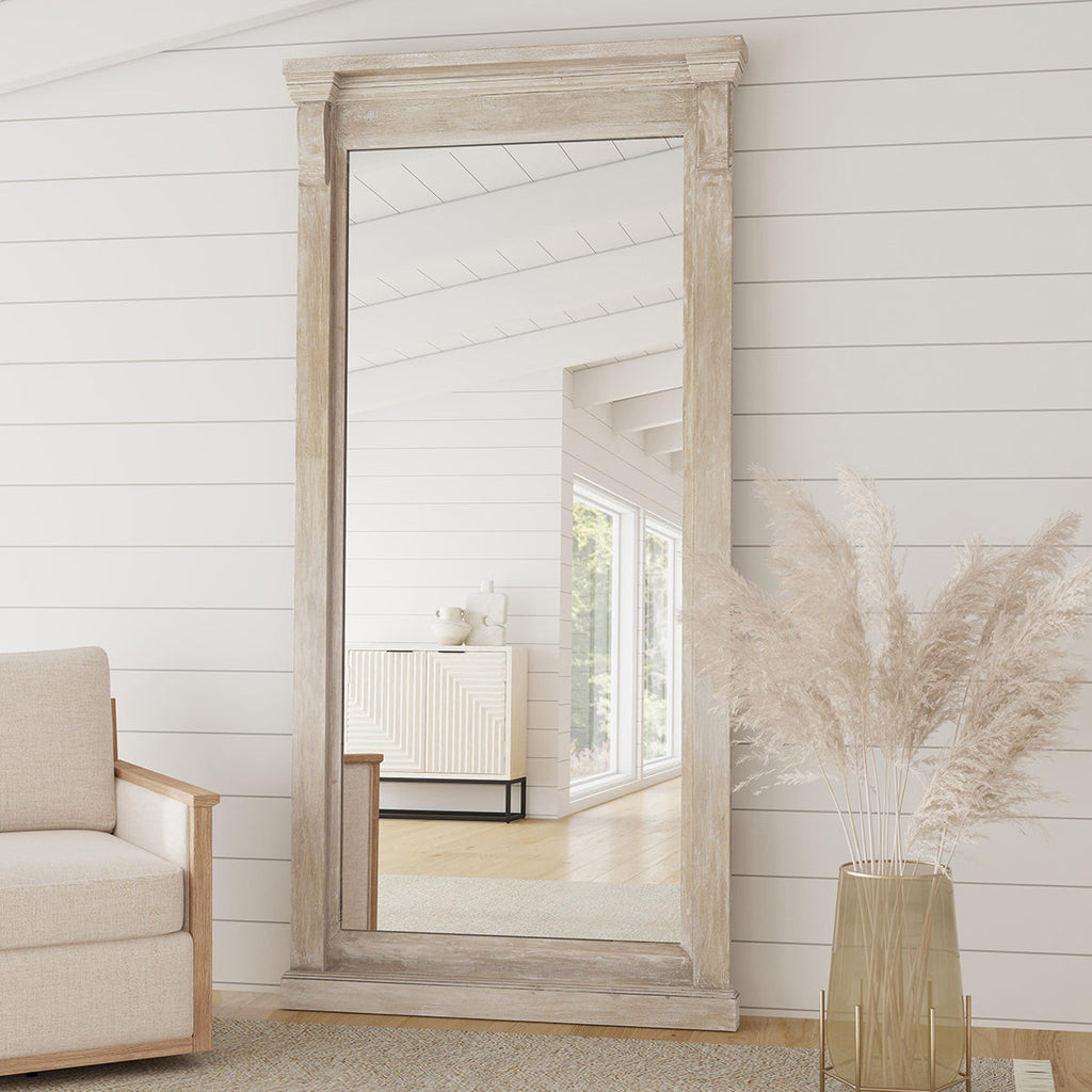 Adelaide Solid Wood Floor Mirror - Natural Cream Wash